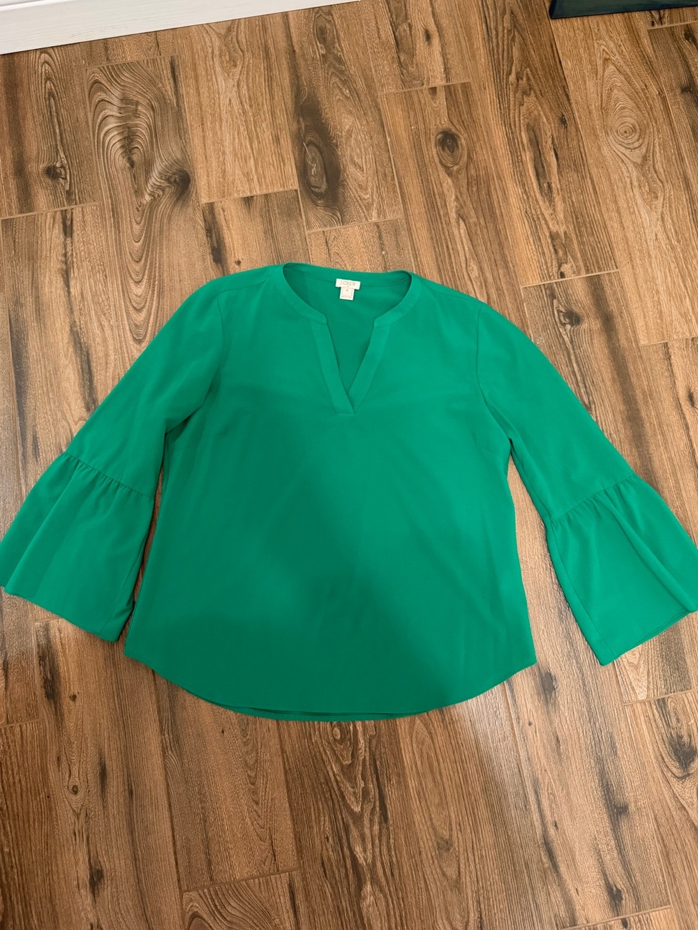 J. Crew  Green V-Neck Bell Sleeve Blouse
